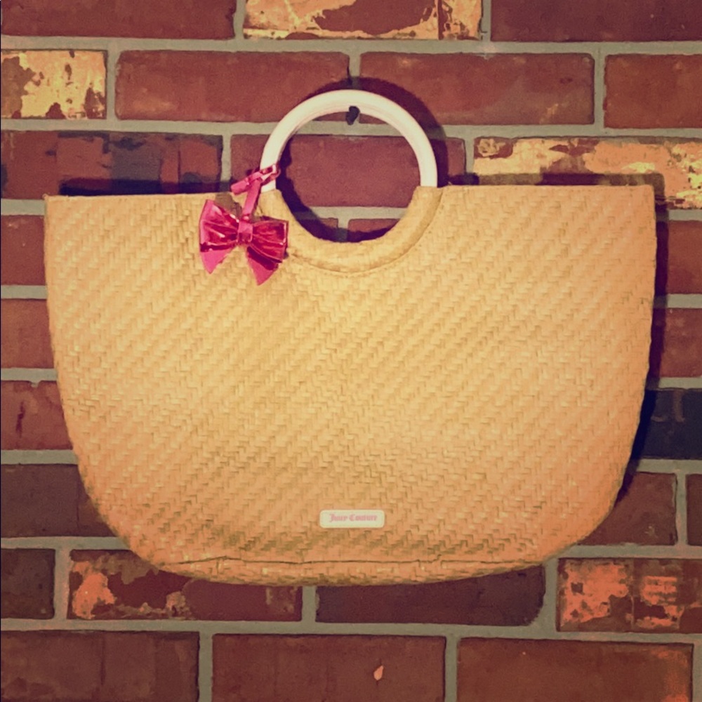 Juicy Couture Straw Tote Bag Pink Bow